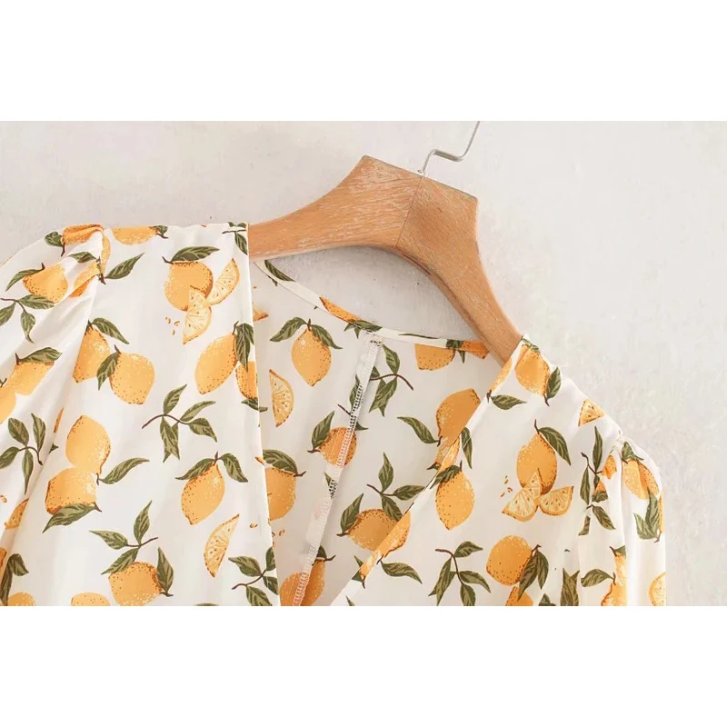 lemon print wrap dress