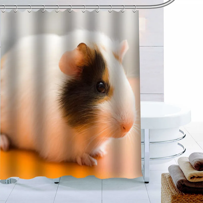 Simple European Guinea Pig Shower Curtain 12 Hook Polyester Fabric 3D