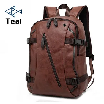 

External USB Charge High Quality Practical PU Leather Mens Backpack Famous Brand School Travel Backpack Vintage Men Business