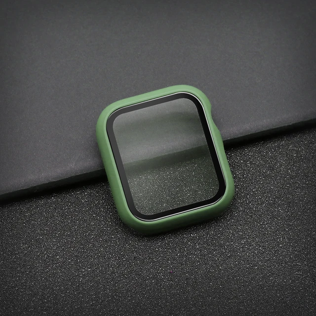 Glass+Case Full Cover For Apple Watch Case Series 7 6 SE 5 4 321 iWatch Case Accessor 45/41/44/40/42/38mm Protector Apple Watch Light Green