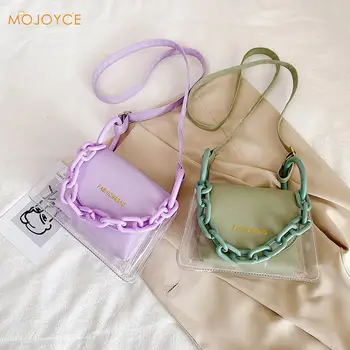 

Fashion Transparent PVC Crossbody Bag Women PU Acrylic Chain Ladies Shoulder Messenger Flap Handbags