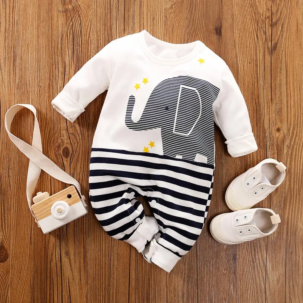 Infant Baby Boys Girls Clothes Cute Elephant Striped Print Tops+Pants Set Casual