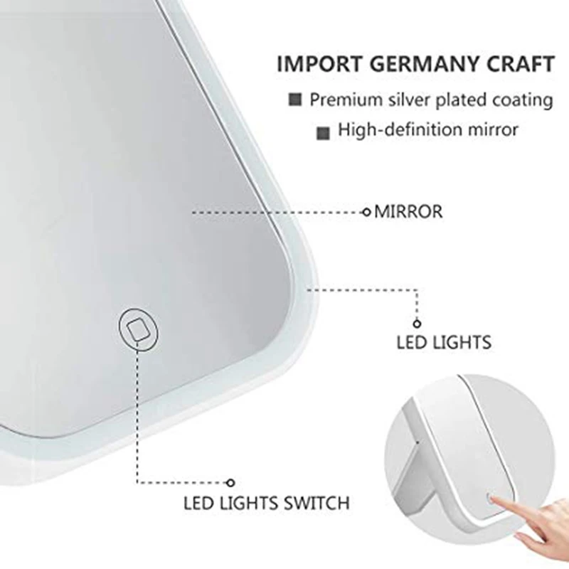 Travel Mirror Lights Up Makeup Mirror, Including Touch Screen Dimming Light, Portable Makeup Mirror with Light, USB Makeup Mirro