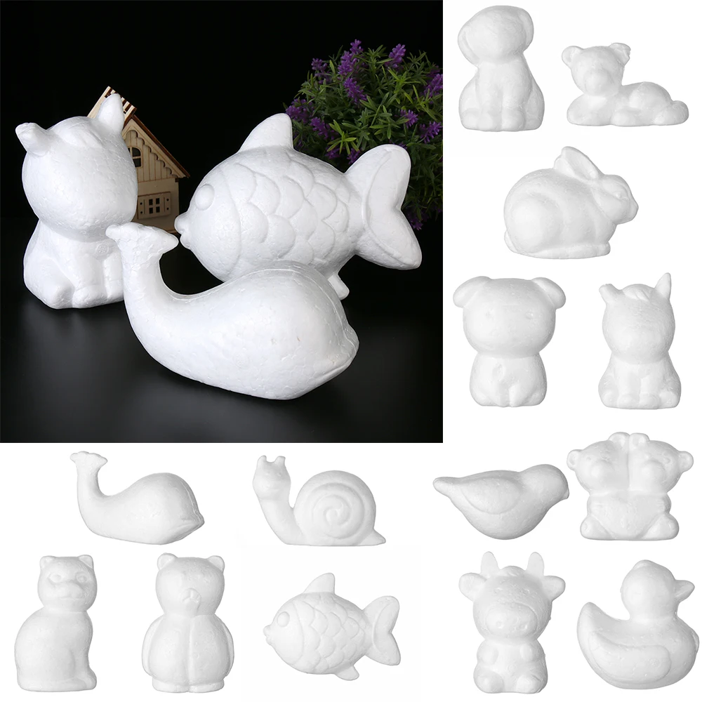 Bolas de espuma de poliestireno blanco con forma de animales, manualidades de poliestireno para juguetes artesanales para niños, regalos de Navidad, suministros para fiesta de boda