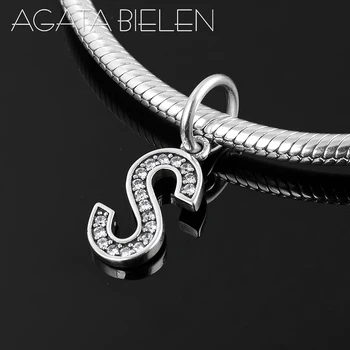 

2019 New 925 Sterling Silver Letter S Charms for Jewelry making Clear CZ pendants fit Original europeu Charms Bracelet