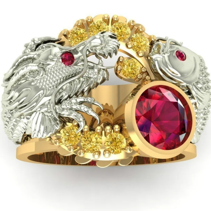 

CHUHAN New Fashion Male Double Color Surround Dragon Ring for Banquet Holiday Anniversary Jewelry Gift