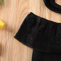 Pudcoco Newborn Baby Girl Clothes Off shoulder Romper Headband 2PCS Outfit Black Lace Romper Jumpsuit 4