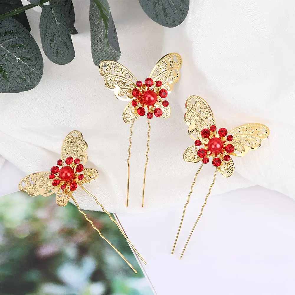 3 шт./компл. Золотая Серебряная заколка для волос в форме бабочки U образная женщин