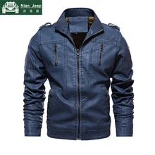 Новая зимняя ветровка мотоциклетная кожаная куртка мужская Толстая шерстяная подкладка промытая винтажная куртка из искусственной кожи Jaqueta de couro Размер M-4XL