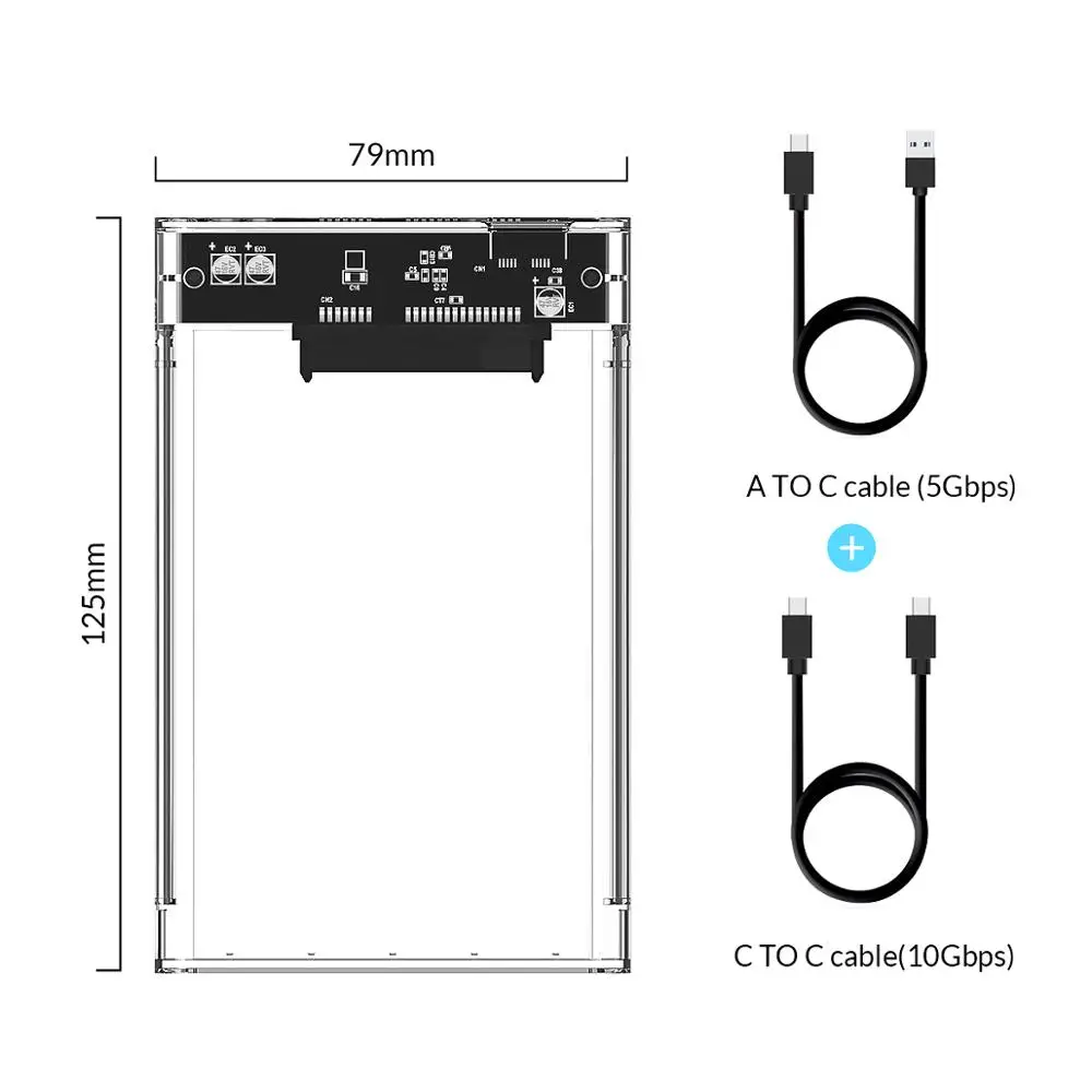 ORICO Type C 2.5'' Transparent HDD Case USB3.1 Gen2 10Gbps Hard Drive Enclosure Support UASP Protocol with Type-C to C Cable