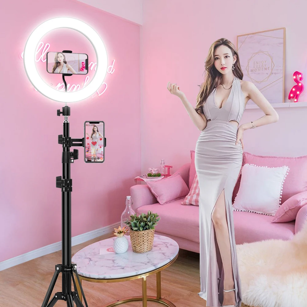 

LED Ring Light Photo Studio Camera Light Photography Dimmable Video light for Youtube Makeup Selfie with Tripod Phone Holder