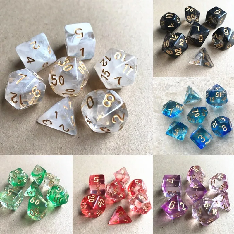 7 шт./компл. 17 цветов многогранные игральные кости d & d4 d6 d8 d10 % d12 d20 полигедрические