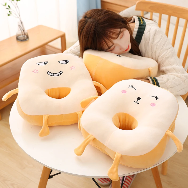 Cute Toast Nap Pillow Seat Cushion Pad ice silky Cloth Travel