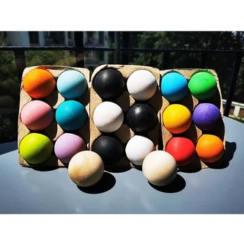 

6pcs Kids Wooden Toys Basswood Rainbow Blocks Matte Sphere Pastel Black White Spherome Unpaint Ball Non-toxic Early Learning