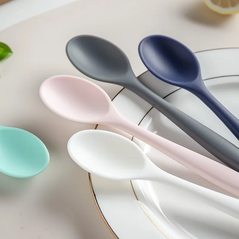 2PCS Food Grade Silicone Soup Spoon Home Non Stick Small Pot Soild Spoon Kitchen Supplies Tableware Cooking Tool