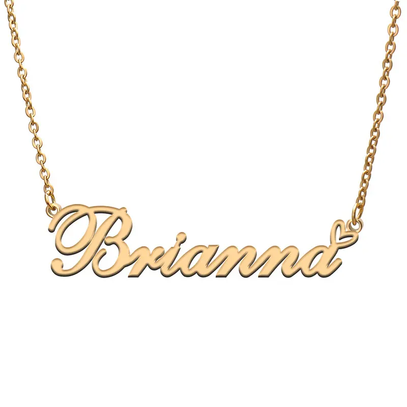 Love Heart Brianna Name Necklace For Women Stainless Steel Gold