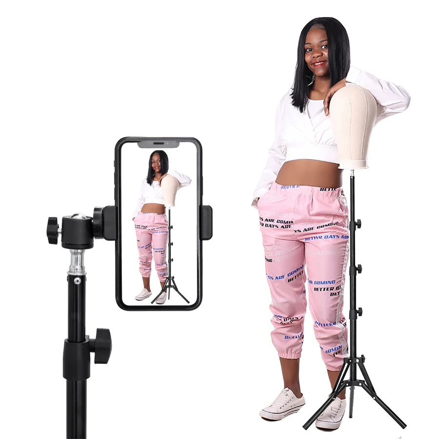 Alileader New 152Cm/64Cm Wig Stand Wig Tripod With Mannequin Canvas Block Head Adjustable Tripod Stand Wig Making kit TPins Gift