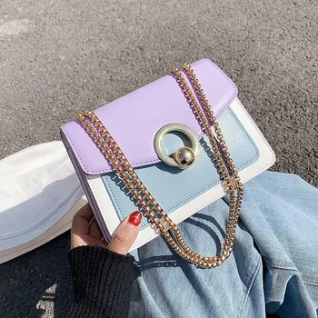 

Contrast Color PU Leather Crossbody Bags for Women New Chain Design Female Shoulder Messenger Bag Summer Ladies' Travel Flap Bag