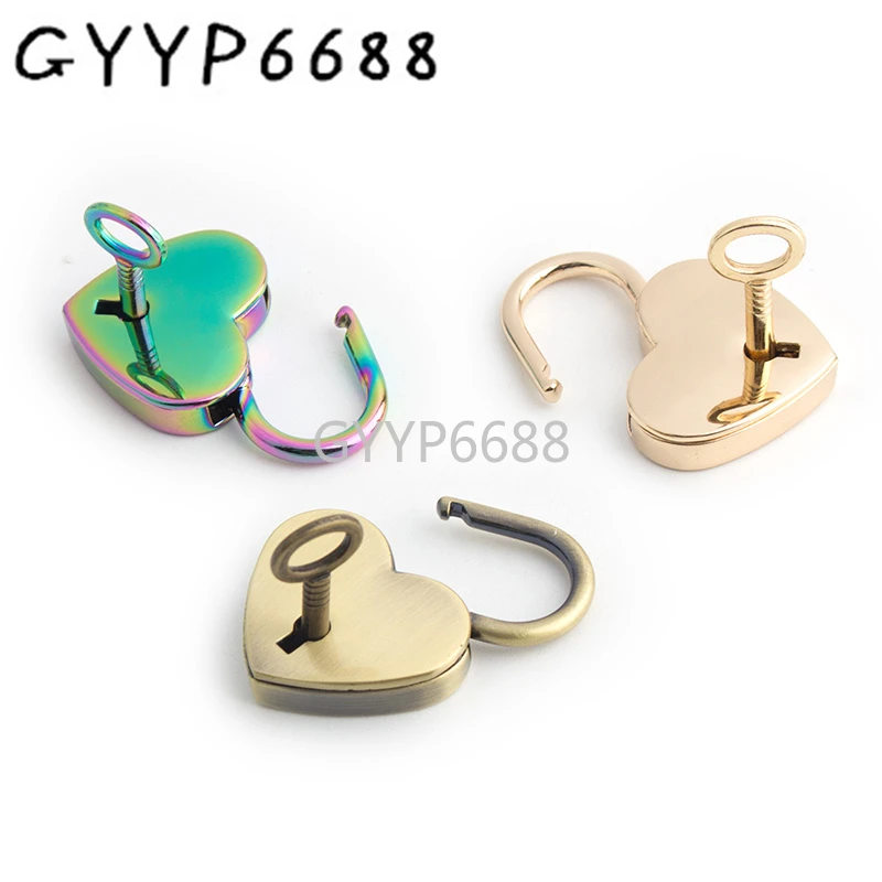 5-20sets 30*39mm 4 colors luggage lock handbags hardware bag lock heart shape padlock with key