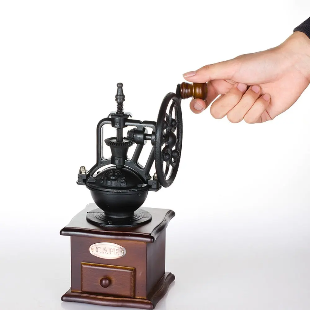 

Vintage Wheel Design Manual Coffee Grinder With Ceramic Movement Retro Wooden Coffee Mill For Home Decoration