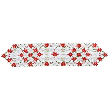 

Embroiderd Christmas Poinsettia Table Runner Party Wedding Tablecloth Home Decor Embroidered Christmas Flower Table Runner