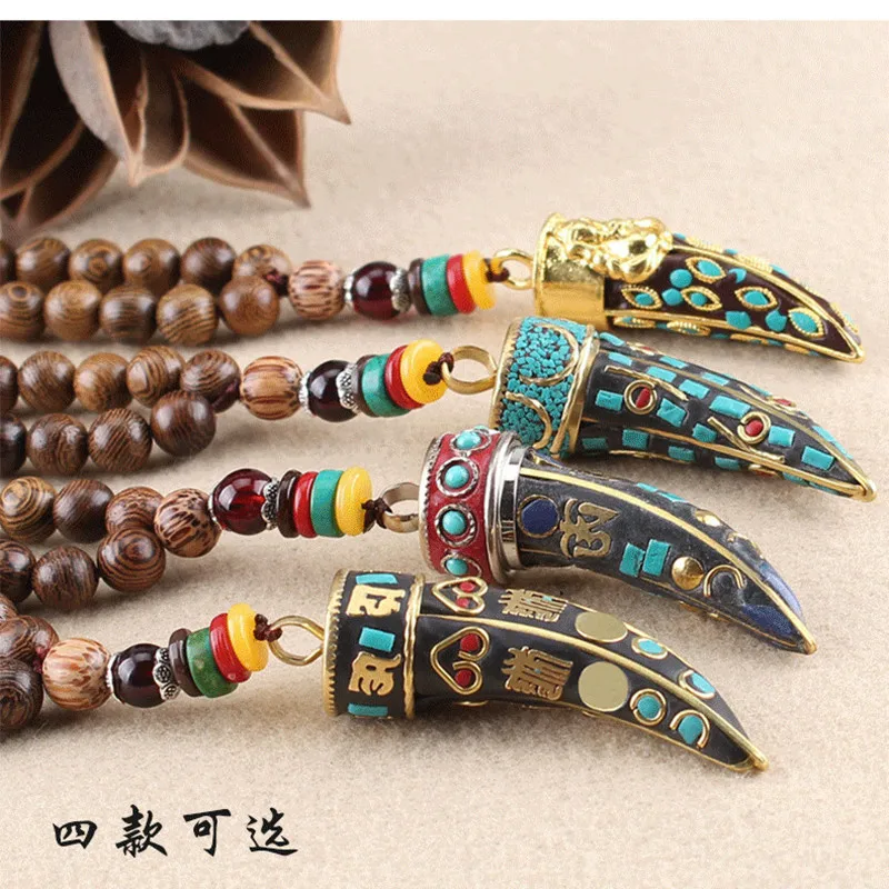 Sanyu Handmade Nepal Necklace Buddhist Mala Wood Beads Pendant &amp Ethnic Horn Long Statement Jewelry Women Men | Украшения и