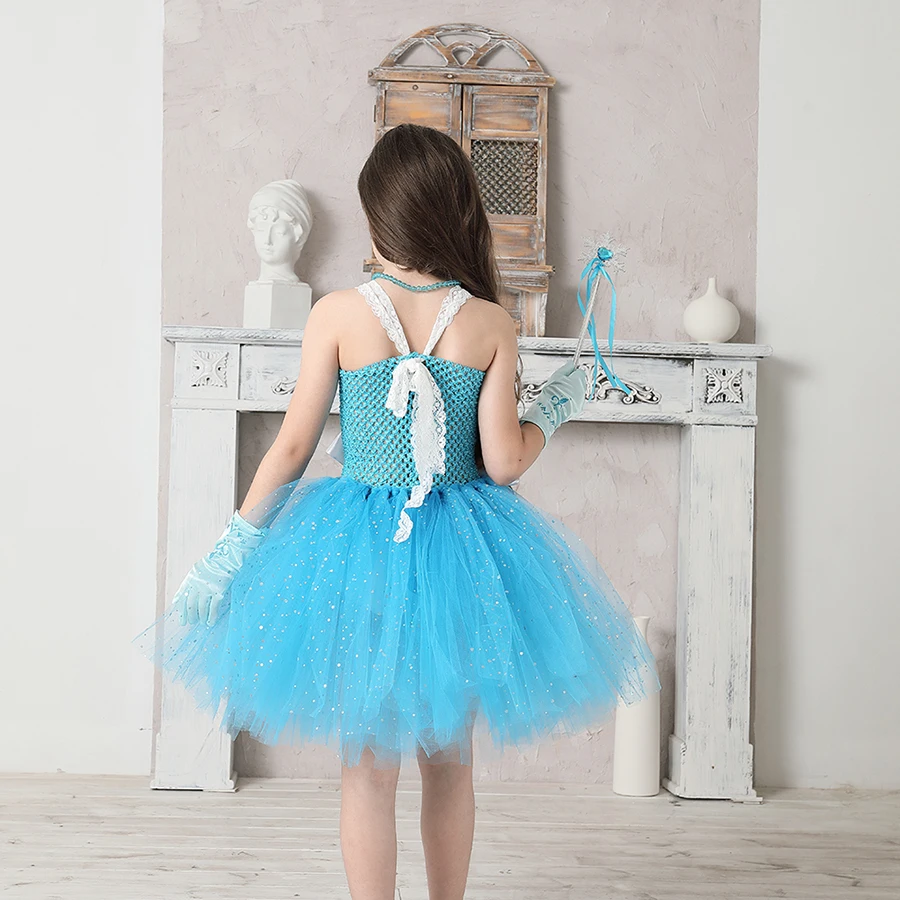 Snow Ice Princess Queen Girls Tutu Dress Glittery Sparkle Handmade Kids Halloween Party Birthday Fancy Dresses Elsa Clothes (8)