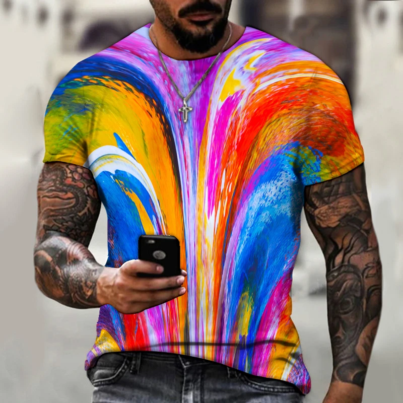 2022 Summer New Fashion Trend Street Men's Clothing, 3d Printing Abstract Art, Street Hip-hop Style Loose Casual Short Sleeves