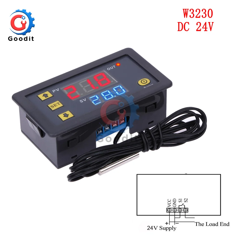 W3230 DC 24V W3001 W3002 W3230 светодиодный цифровой термостат Температура Управление; переменного тока 110 V-220 V DC12V 24V терморегулятор нагревательные охладительные Управление - Цвет: W3230 DC 24V