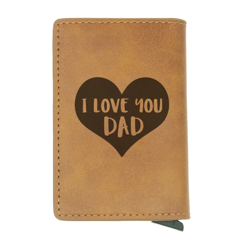 Brown Мода I Love You DAD Rfid держатель для карт мужские кошельки Коричневый винтажный короткий кожаный тонкий кошелек мини кошелек подарок на день отца - Цвет: Brown