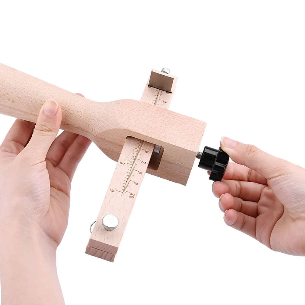 Adjustable Leather Strap Cutter Leathercraft Strip Belt Hand Cutting Wooden Strip Cutter with 5 Blades Leather Tools