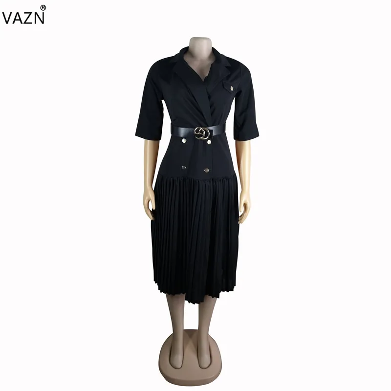 VAZN/ г., весеннее элегантное сексуальное модное платье, однотонный комбинезон с короткими рукавами, плиссированное платье средней длины с поясом, YW13