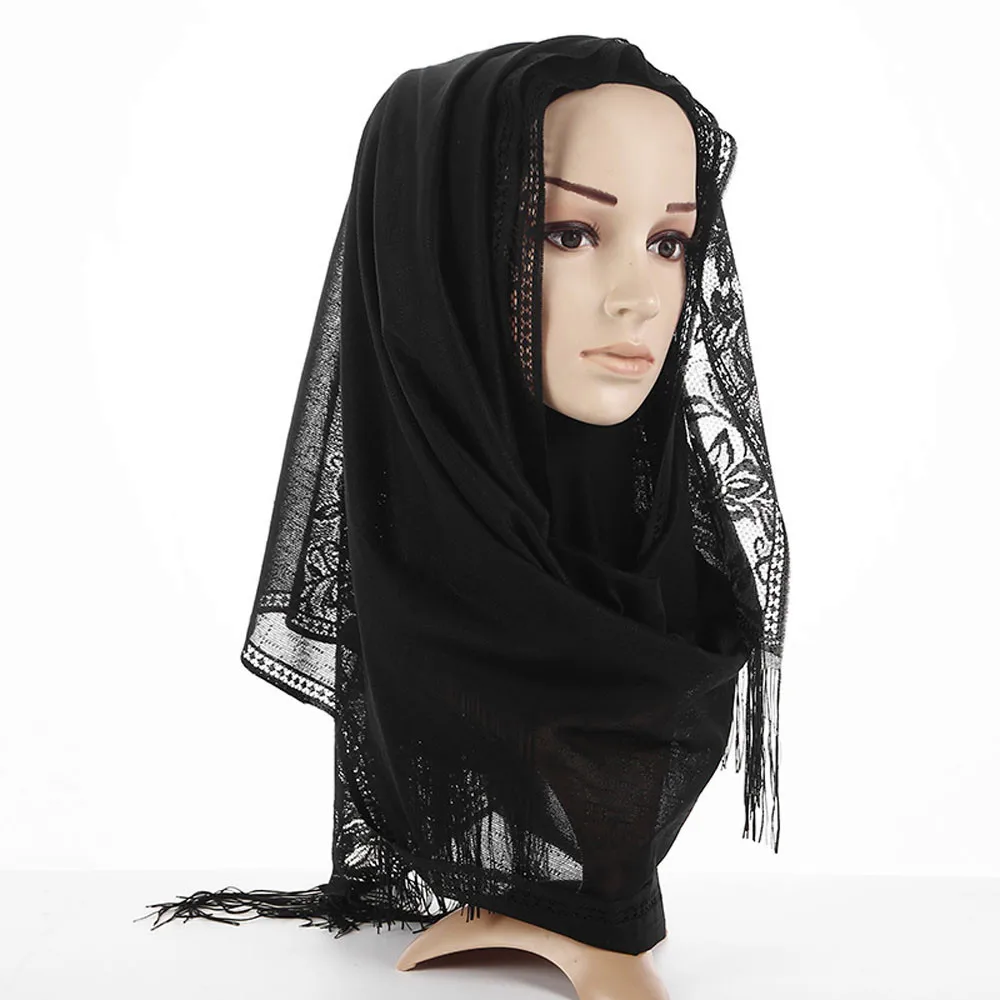 Женский Мусульманский Исламский кисточкой Кружева полые длинный хиджаб шарф платок wrap палантин жаккард бахромой шарфы большой квадрат#10