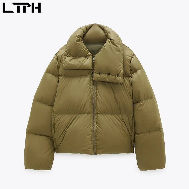 

LTPH Turtleneck Solid Color 80% White Duck Down Jacket Thick Warm Parka Loose fluffy soft Snow Short Outwear 2020 Winter New