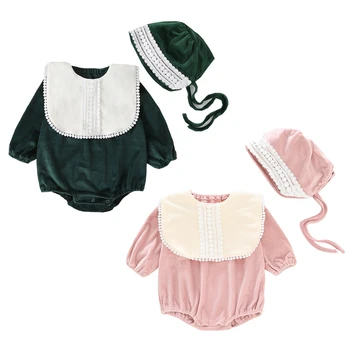

2Pcs Baby Girl Long Sleeve Romper with Hat Set Newborn Infant Princess Spring Summer Jumpsuit Clothes Outfits