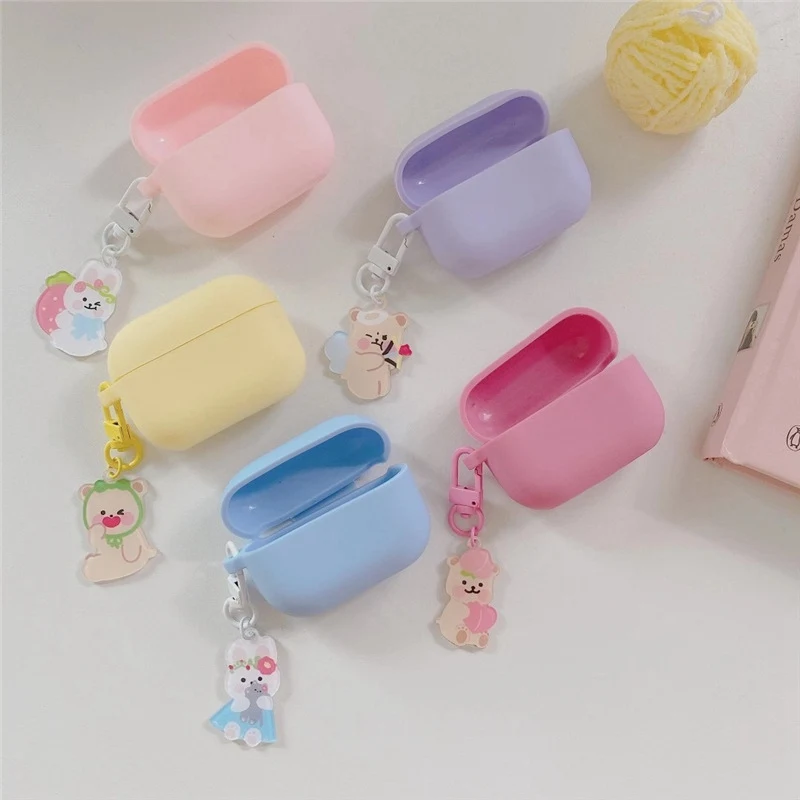 

Solid Color Silicone Protector with Cartoon Animals Hanging Accessory for AirPods Pro Apple Bluetooth Earphone Protective Case