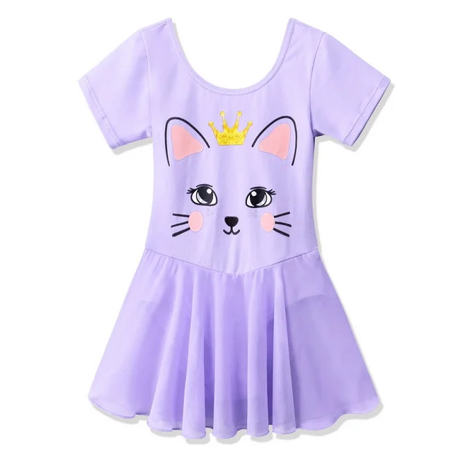 BAOHULU Cotton Dress for Girls Sleeveless Ballet Pink Color Ballet Tutu Carton Print Princess Dance Wear Ballerina Pink Dress B202 Purple