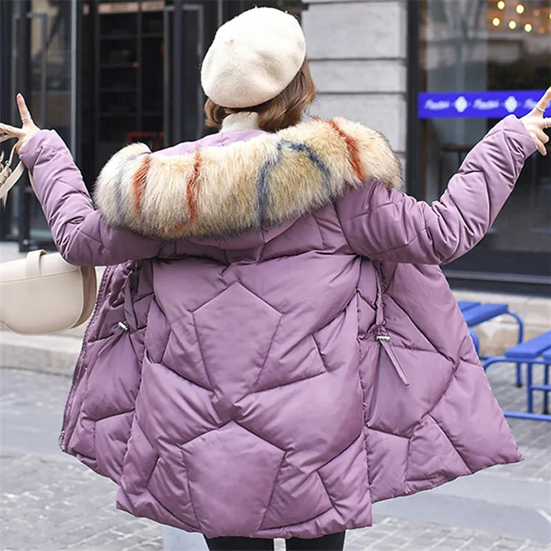 Large Size Women Down Cotton Jacket New Winter Large Fur Collar Thick Warm Parkas Mid Long Hooded Female Outerwear WIN963