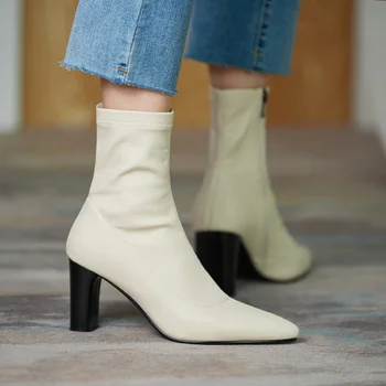 

thin boots winter 2020 new pointed thick Size can be elegant high heel elastic leg repair short boots