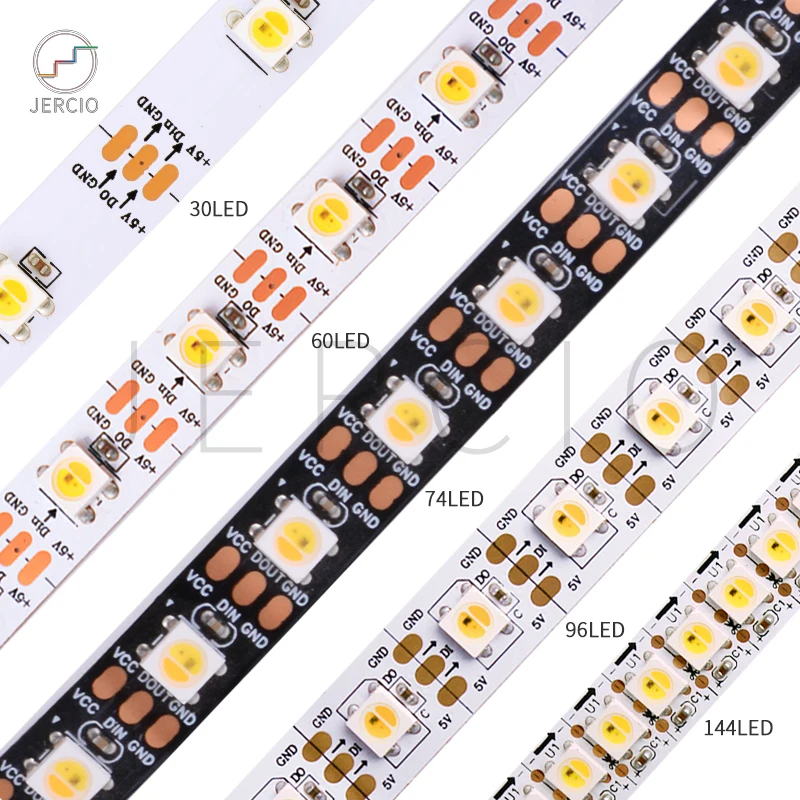 

JERCIO 1m/4m/5m SK6812-WWA Like ws2812b 30/60/74/96/144 pixels/leds/ magic digital led pixel strip can replace WS2812b IC