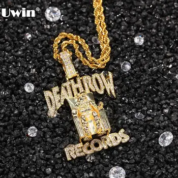 

UWIN Hiphop Jewelry Deathrow Records Pendant Necklaces for Men Iced Out Cubic Zirconia Charms Copper Pendants Fashion Jewelry