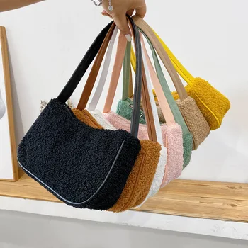

Fashion New Autumn Winter Female Square Tote bag High Quality Woolen Designer Women's Handbag Ladies Underarm Shoulder Bags