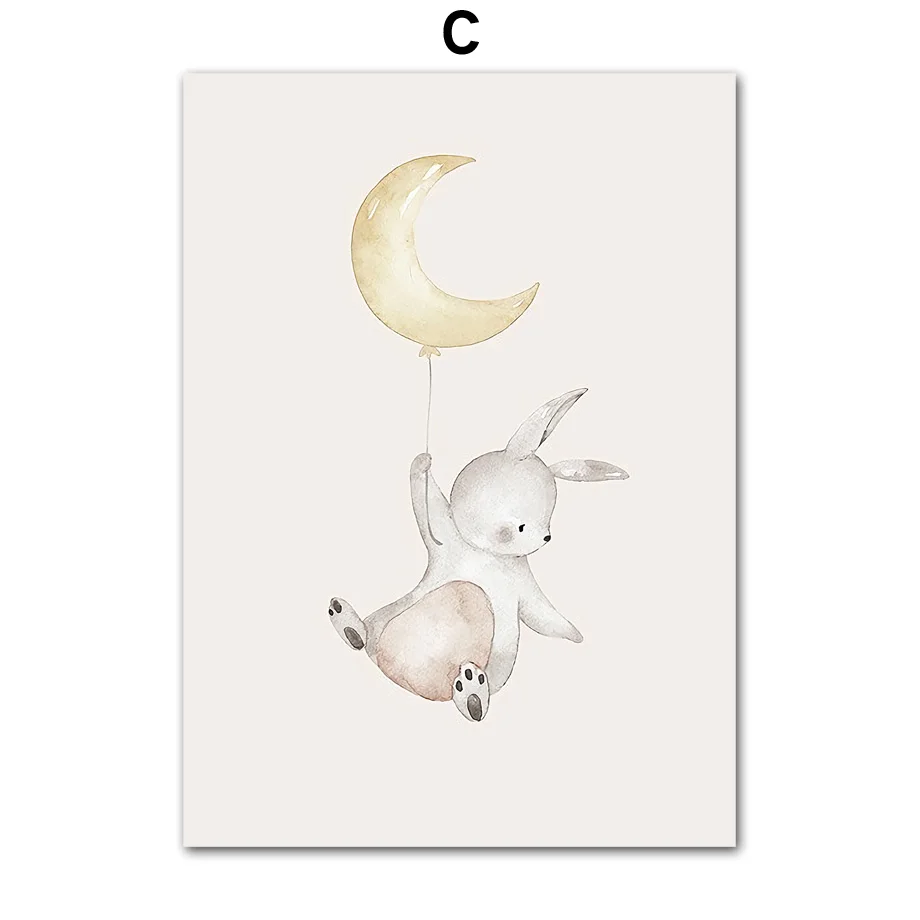 Rabbit-Fox-Sheep-Balloon-Star-Moon-Wall-Art-Canvas-Painting-Nordic-Posters-And-Prints-Animals-Wall (5)