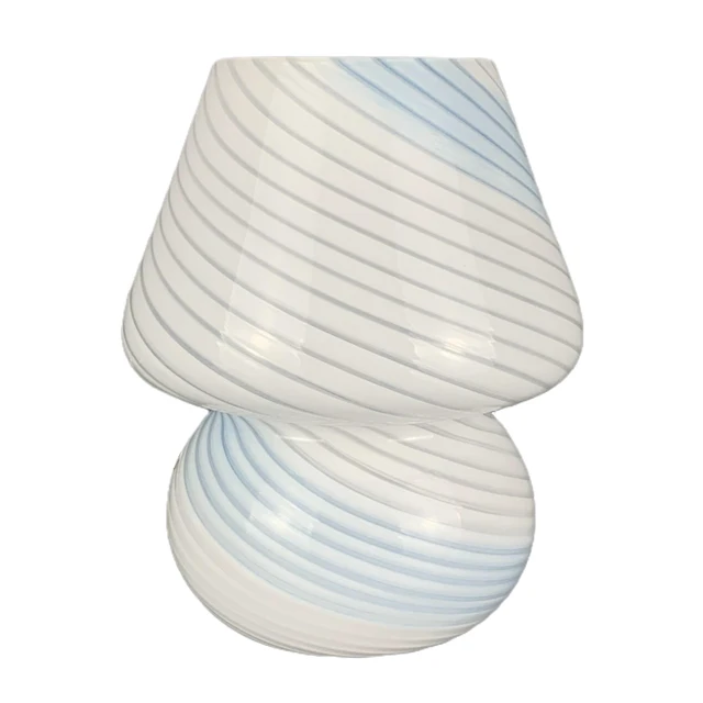 Glass LED Desk Lamp For Bedroom Bedside Korean Modern ​Striped Mushroom Table Lamp Decor Cute Glass Translucent Bedside Lamp Blue White Stripe