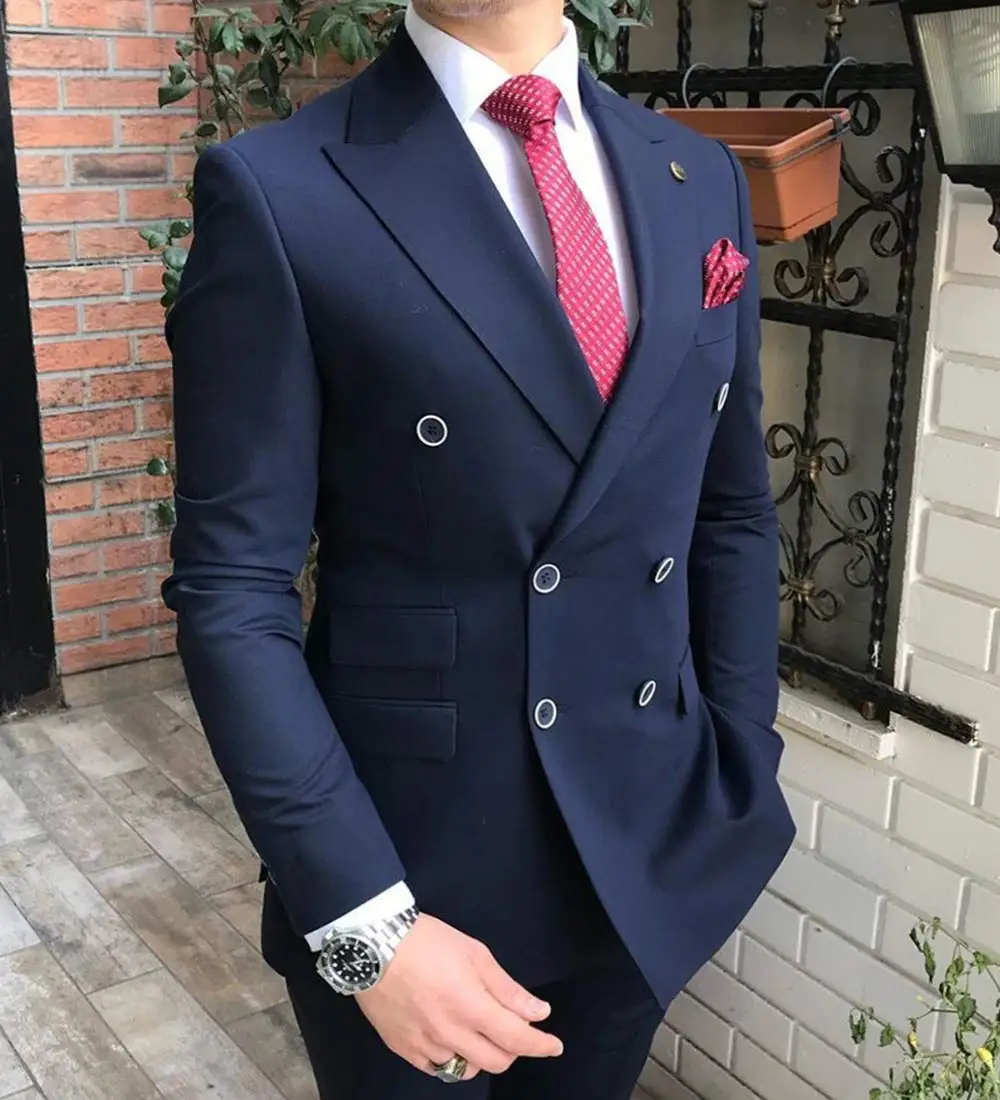 

Men's Suits Casual Prom Tuxedos Slim Fit 2 Piece Double Breasted Notch Lapel for Wedding Grooms (Blazer+Pants+Tie) Costume Homme