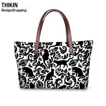 

THIKIN Cute Cartoon Black Cat Print Handbags Women Fashion Top-Handle Bags Ladies Large Shoulder Tote Bag for Females Purse 2019