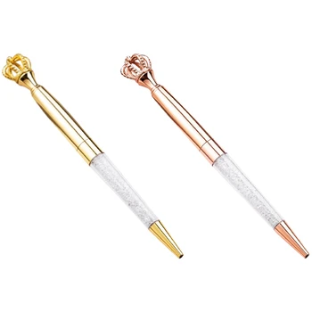 

2 Pcs Metal Pen Crystal Crown Pens Ballpen Color Girl Large Diamond Pensfor School Supplies Stationery(Rose Gold & Gold)