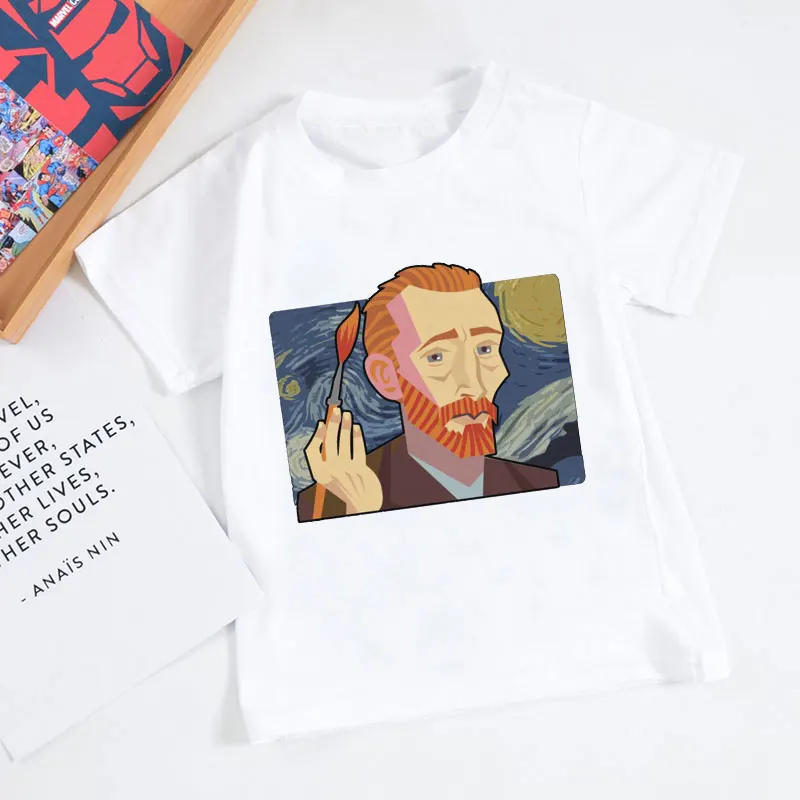 Fauvism/футболки для мальчиков в стиле ретро с масляной росписью весёлая футболка для девочек с изображением Ван Гога Модная белая футболка в стиле Харадзюку с изображением подсолнуха, Enfant - Цвет: 8054