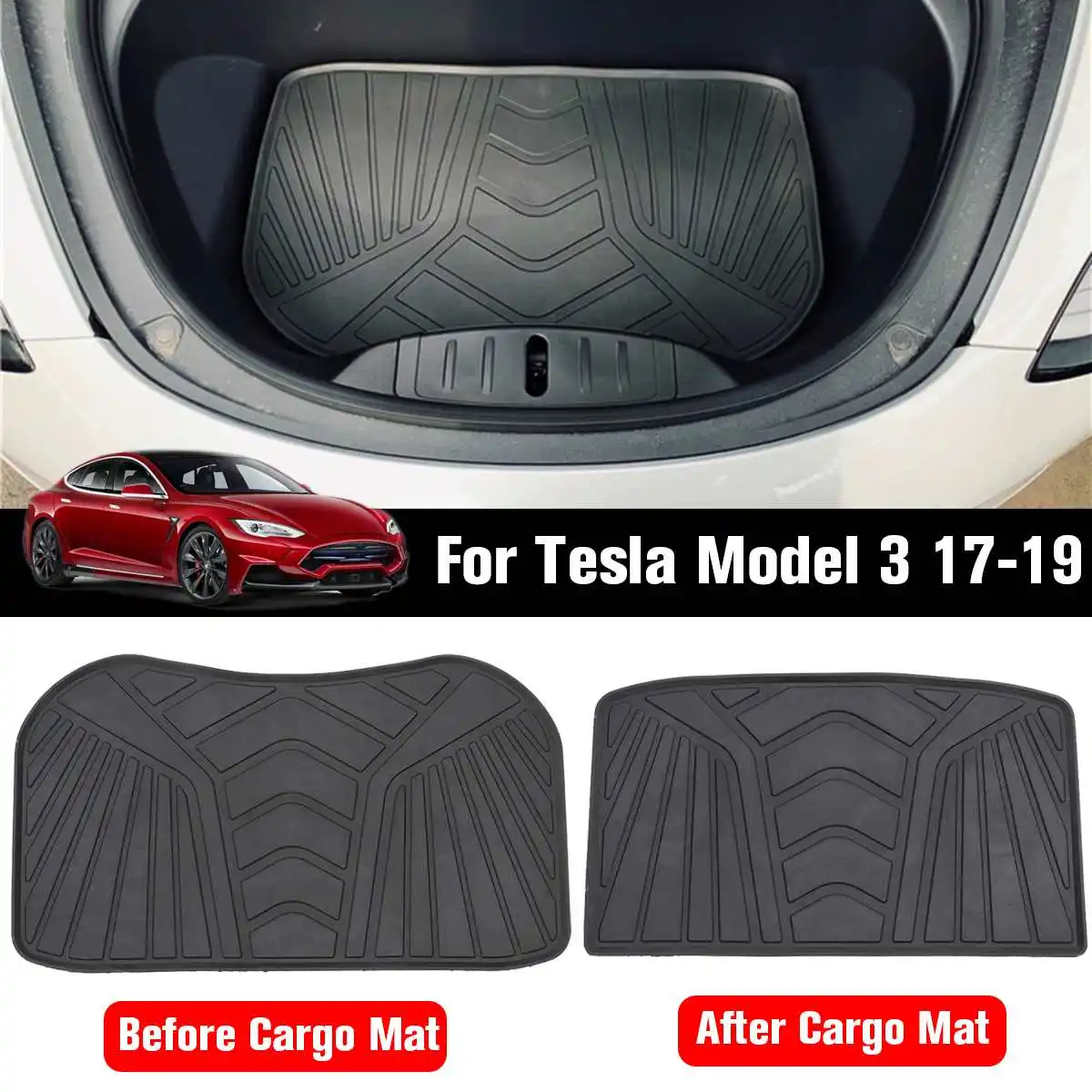 

1Pc Black TPE Material Waterproof Front/Rear Cargo Tray Trunk Floor Mat Anti-dust Boot Cargo Liner For Tesla Model 3 2017-2019