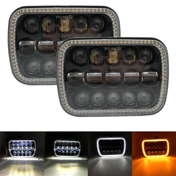 

Newest 5x7" Projector LED Headlight 7x6 inch White DRL Yellow Turn Signal Black For Jeep Wrangler YJ Cherokee XJ